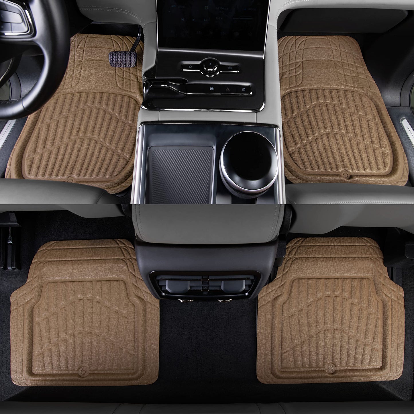 CAR PASS 4 Piece Leather Car Floor Mats -3D Cute Girly Waterproof All Weather Car Mat Full Set, Universal Trim to Fit & Anti-Slip Burr Bottom & Light Easy Clean for SUV Truck Auto Sedan Van(Pink)