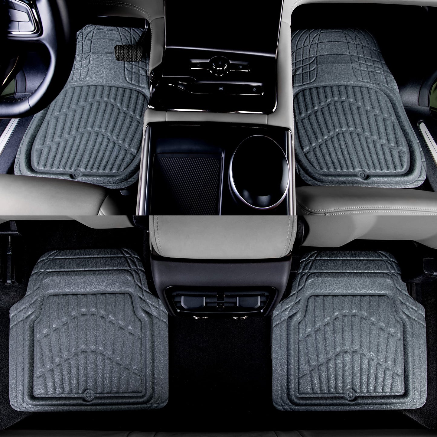 CAR PASS 4 Piece Leather Car Floor Mats -3D Cute Girly Waterproof All Weather Car Mat Full Set, Universal Trim to Fit & Anti-Slip Burr Bottom & Light Easy Clean for SUV Truck Auto Sedan Van(Pink)