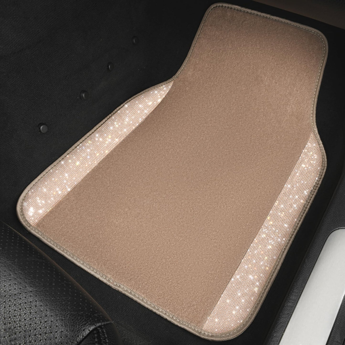 CAR PASS Bling Diamond Car Floor Mats, Shining Rhinestone Carpet Sparkly Glitter Crystal with Anti-Slip PVC Heel Pad Waterproof Universal Fit Automotive SUV,Sedan,Van,Cute Girl Women,4pcs Black Sliver