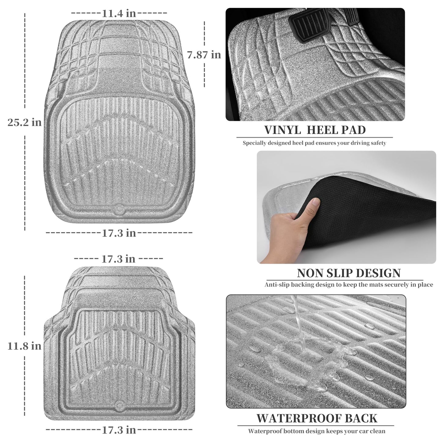 CAR PASS 4 Piece Leather Car Floor Mats -3D Cute Girly Waterproof All Weather Car Mat Full Set, Universal Trim to Fit & Anti-Slip Burr Bottom & Light Easy Clean for SUV Truck Auto Sedan Van(Pink)