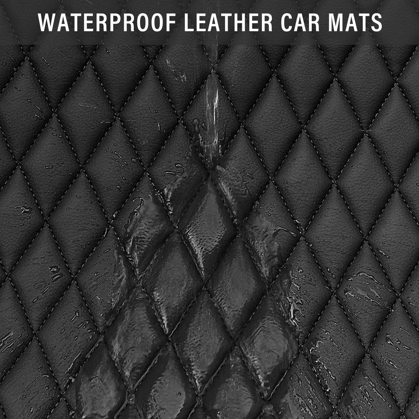 CAR PASS Bling Leather Car Mats Shining Diamond Floor Mats Sparkly Glitter Crystal Rhinestones Carpet Anti-Slip Waterproof Pad Universal Fit for Automotive SUV, Sedan, Van, 5pcs for Girl Women Black