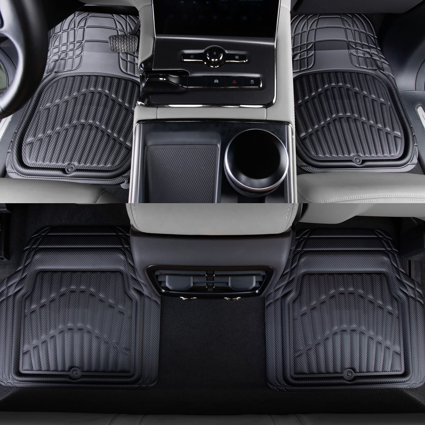 CAR PASS 4 Piece Leather Car Floor Mats -3D Cute Girly Waterproof All Weather Car Mat Full Set, Universal Trim to Fit & Anti-Slip Burr Bottom & Light Easy Clean for SUV Truck Auto Sedan Van(Pink)