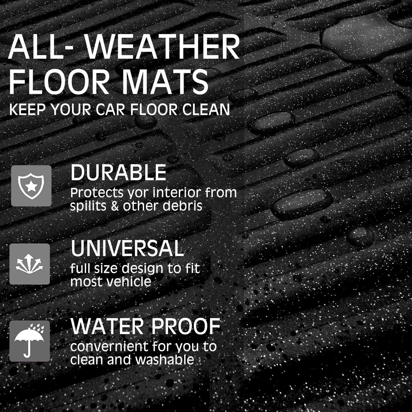 CAR PASS 4 Piece Leather Car Floor Mats -3D Cute Girly Waterproof All Weather Car Mat Full Set, Universal Trim to Fit & Anti-Slip Burr Bottom & Light Easy Clean for SUV Truck Auto Sedan Van(Pink)