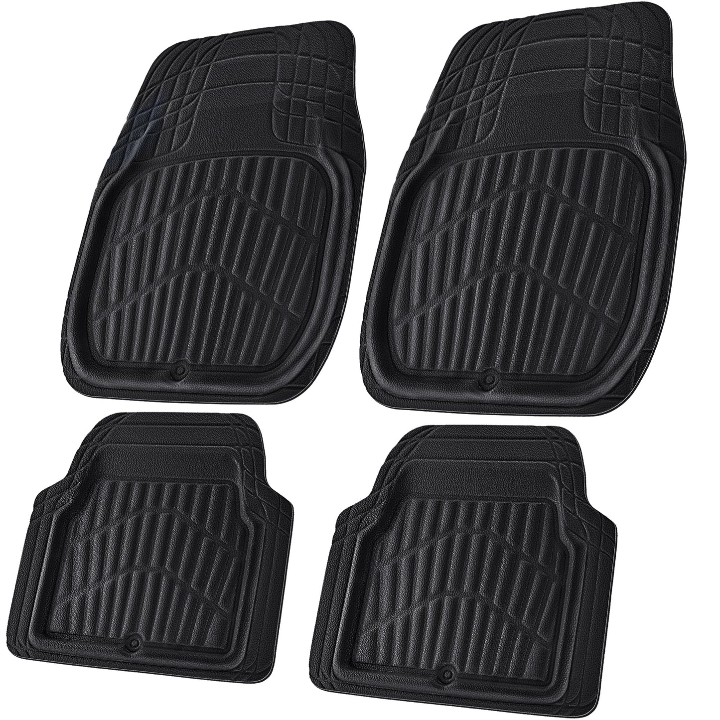 CAR PASS 4 Piece Leather Car Floor Mats -3D Cute Girly Waterproof All Weather Car Mat Full Set, Universal Trim to Fit & Anti-Slip Burr Bottom & Light Easy Clean for SUV Truck Auto Sedan Van(Pink)