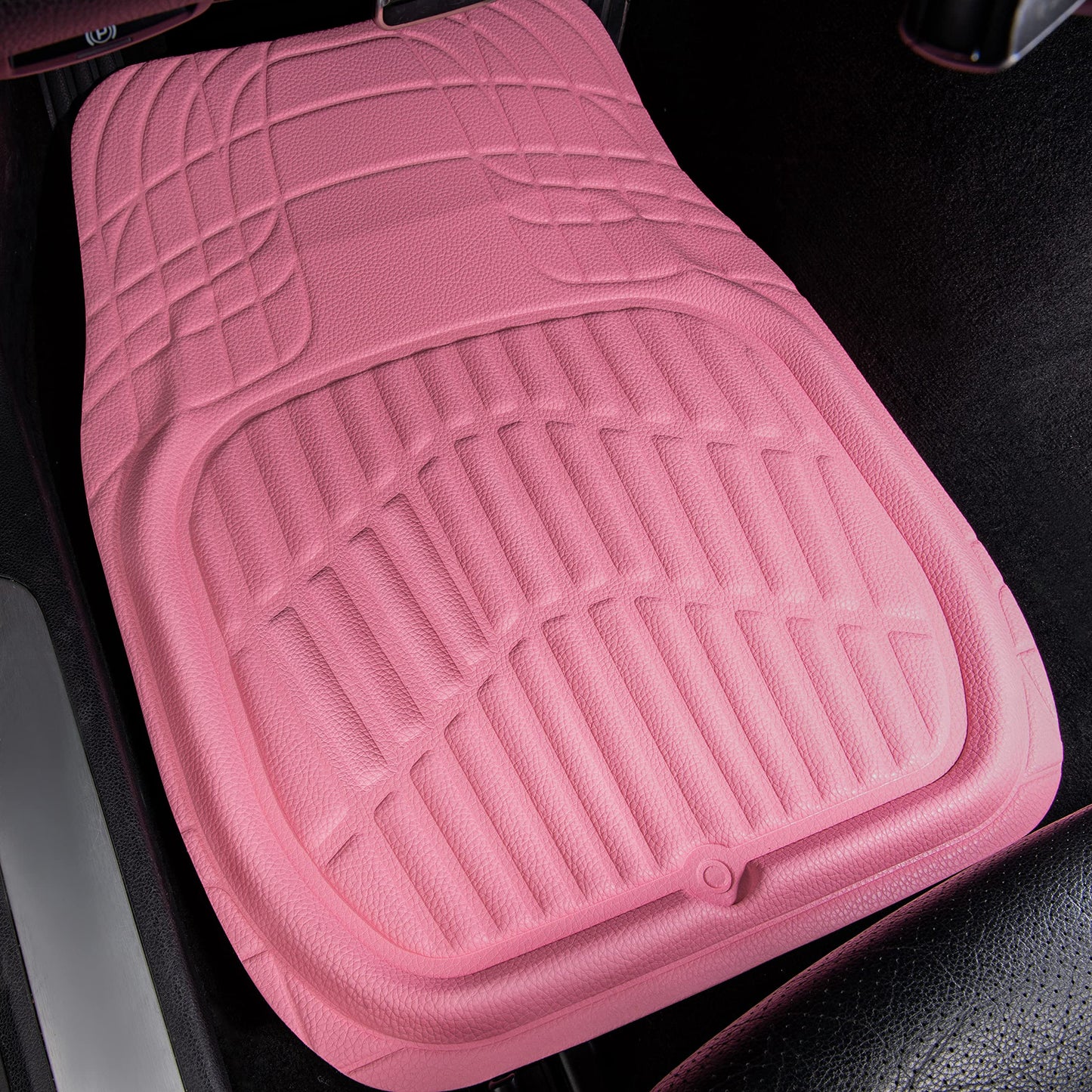 CAR PASS 4 Piece Leather Car Floor Mats -3D Cute Girly Waterproof All Weather Car Mat Full Set, Universal Trim to Fit & Anti-Slip Burr Bottom & Light Easy Clean for SUV Truck Auto Sedan Van(Pink)