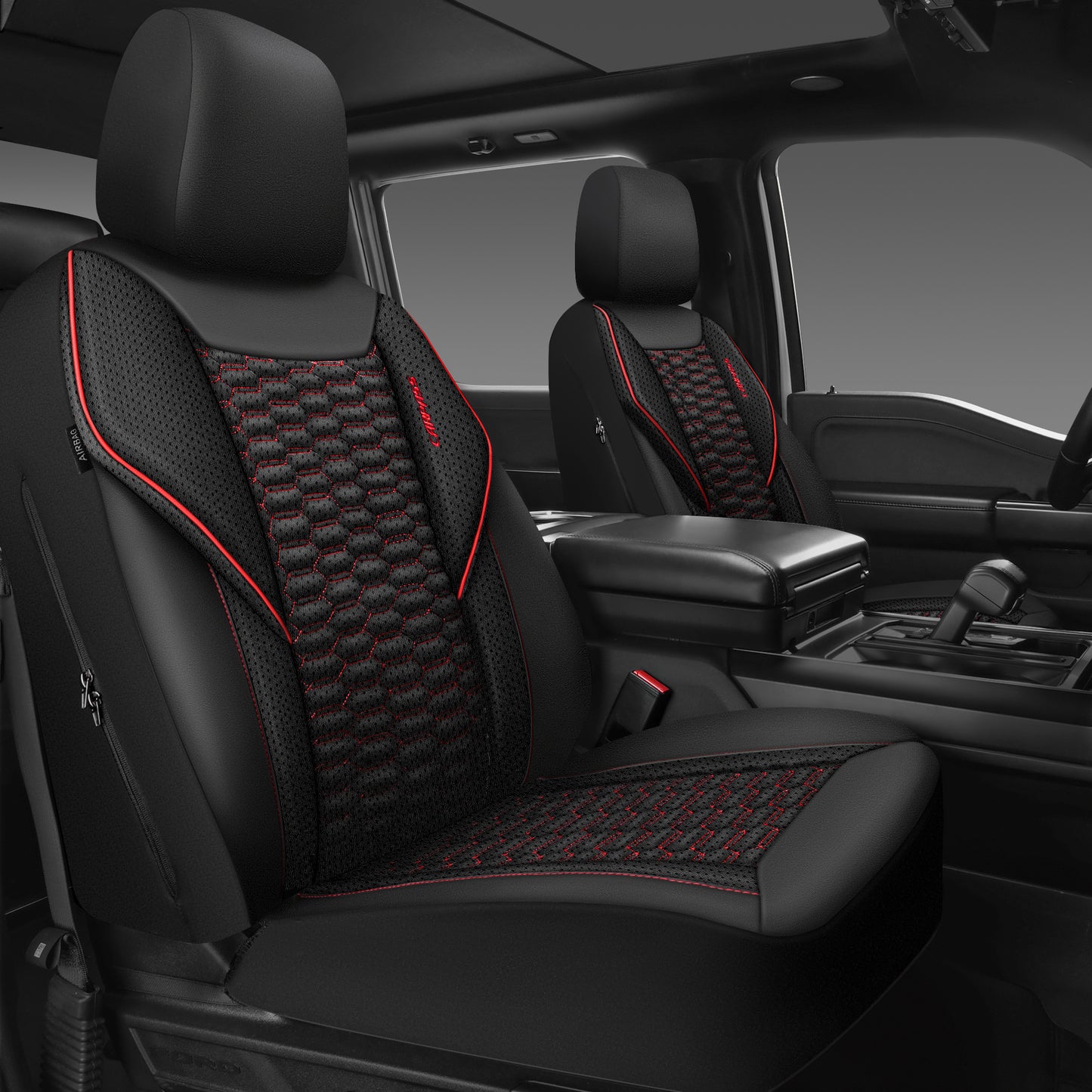 CAR PASS 3D Foam Mesh Leather Car Seat Covers Front Seats, Air Cool Mesh Front Seat Covers for Car, Universal Fit for SUV Truck Sedan Automotive, Armrest Airbag Compatible,Black and Red