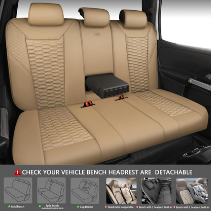 CAR PASS 3D Foam Mesh Leather Car Seat Covers Full Set, Tan Breathable Mesh Faux Leather Seat Covers for Car, Universal Fit for SUV Truck Sedan Automotive, Armrest Airbag Compatible, All Beige