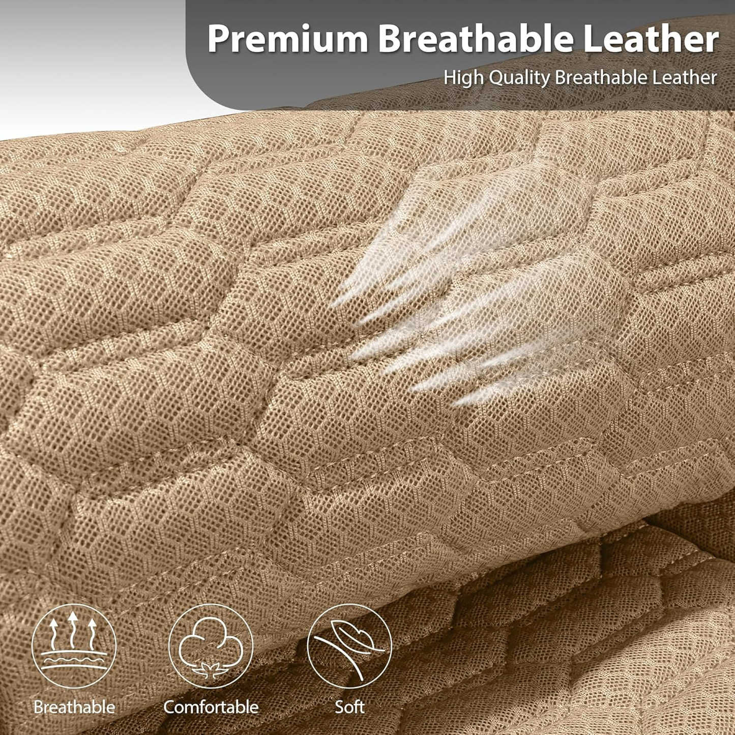 CAR PASS 3D Foam Mesh Leather Car Seat Covers Full Set, Tan Breathable Mesh Faux Leather Seat Covers for Car, Universal Fit for SUV Truck Sedan Automotive, Armrest Airbag Compatible, All Beige