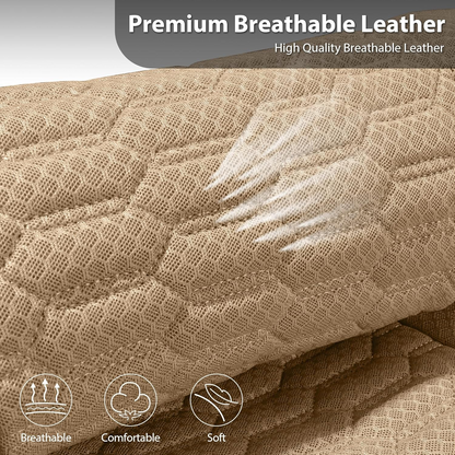 CAR PASS 3D Foam Mesh Leather Car Seat Covers Full Set, Tan Breathable Mesh Faux Leather Seat Covers for Car, Universal Fit for SUV Truck Sedan Automotive, Armrest Airbag Compatible, All Beige