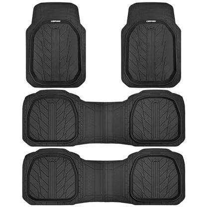 CAR PASS DeepDish Floor Mats for Cars, Heavy Duty Rubber Car Mats 3-Piece, Universal M~XL Size Trim-to Fit Automotive Floor Mats for Truck Van SUV Durable Waterproof All Weather Car Mats (Solid Black)