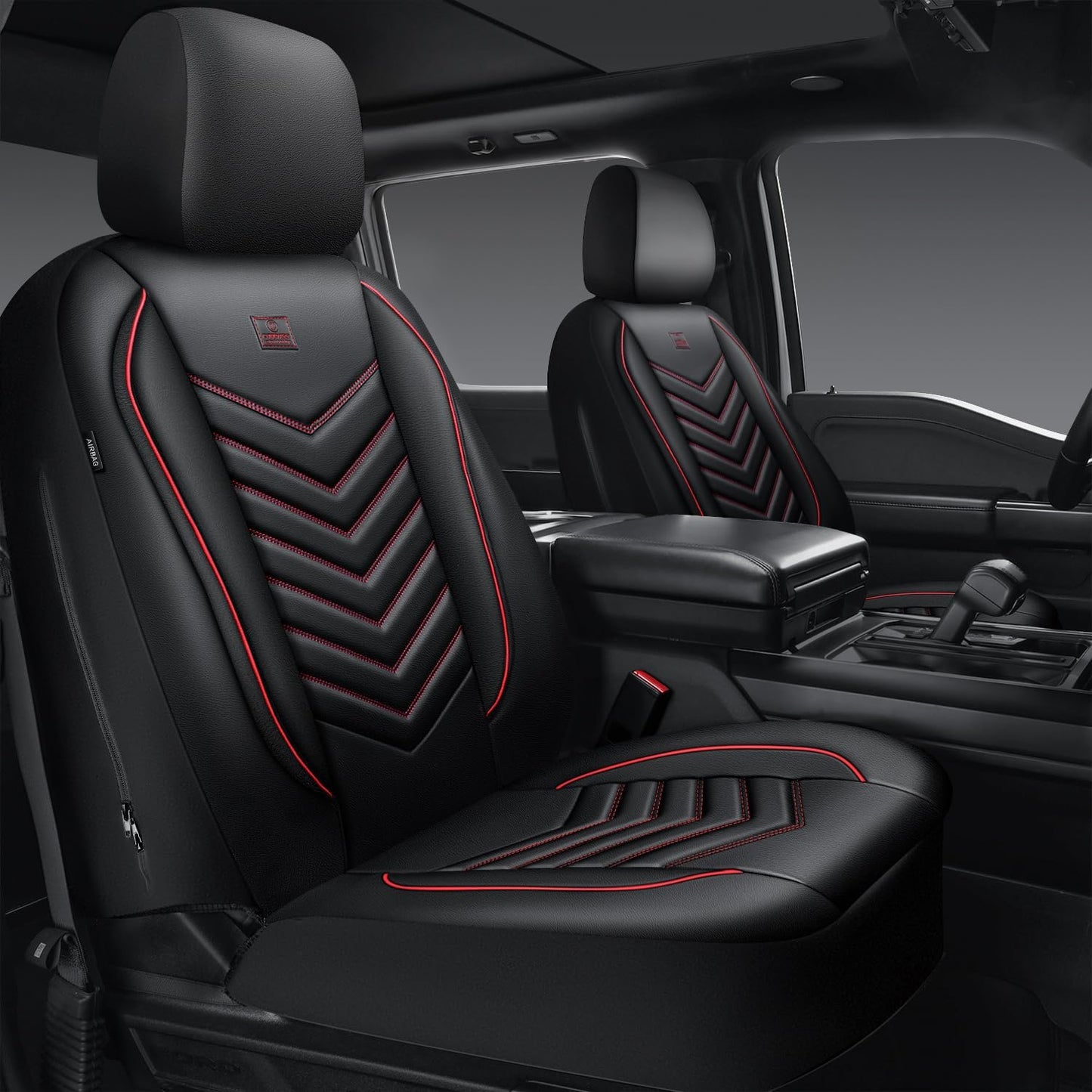 CAR PASS 3D Foam PU Leather Car Seat Covers Front Seats,Waterproof Faux Leather Front Seat Cover for Car,Universal Fit Anti-Slip for SUV Truck Sedan Automotive,Armrest Airbag Compatible,Black and Red