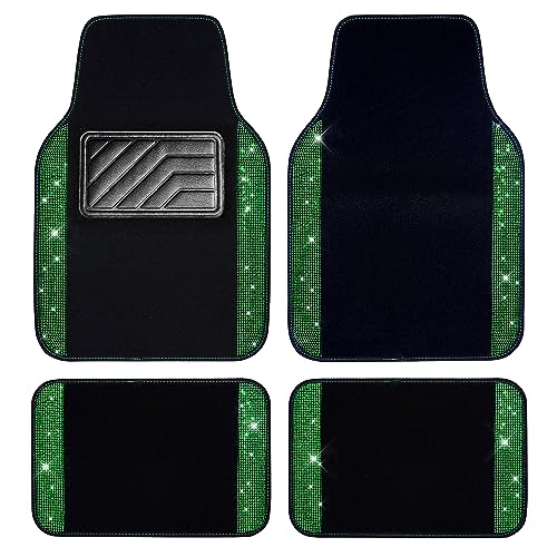 CAR PASS Bling Diamond Car Floor Mats, Shining Rhinestone Carpet Sparkly Glitter Crystal with Anti-Slip PVC Heel Pad Waterproof Universal Fit Automotive SUV,Sedan,Van,Cute Girl Women,4pcs Black Sliver