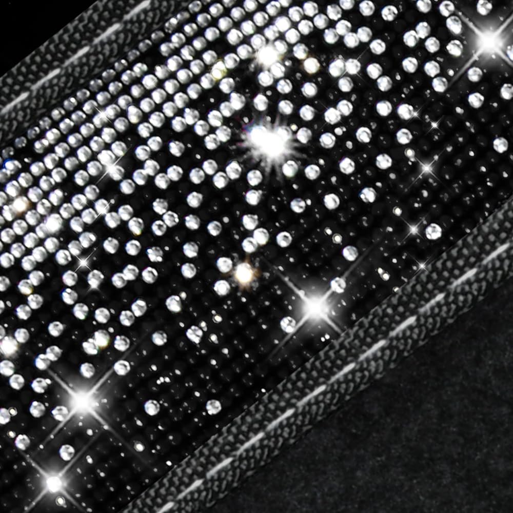 CAR PASS Bling Diamond Car Floor Mats, Shining Rhinestone Carpet Sparkly Glitter Crystal with Anti-Slip PVC Heel Pad Waterproof Universal Fit Automotive SUV,Sedan,Van,Cute Girl Women,4pcs Black Sliver