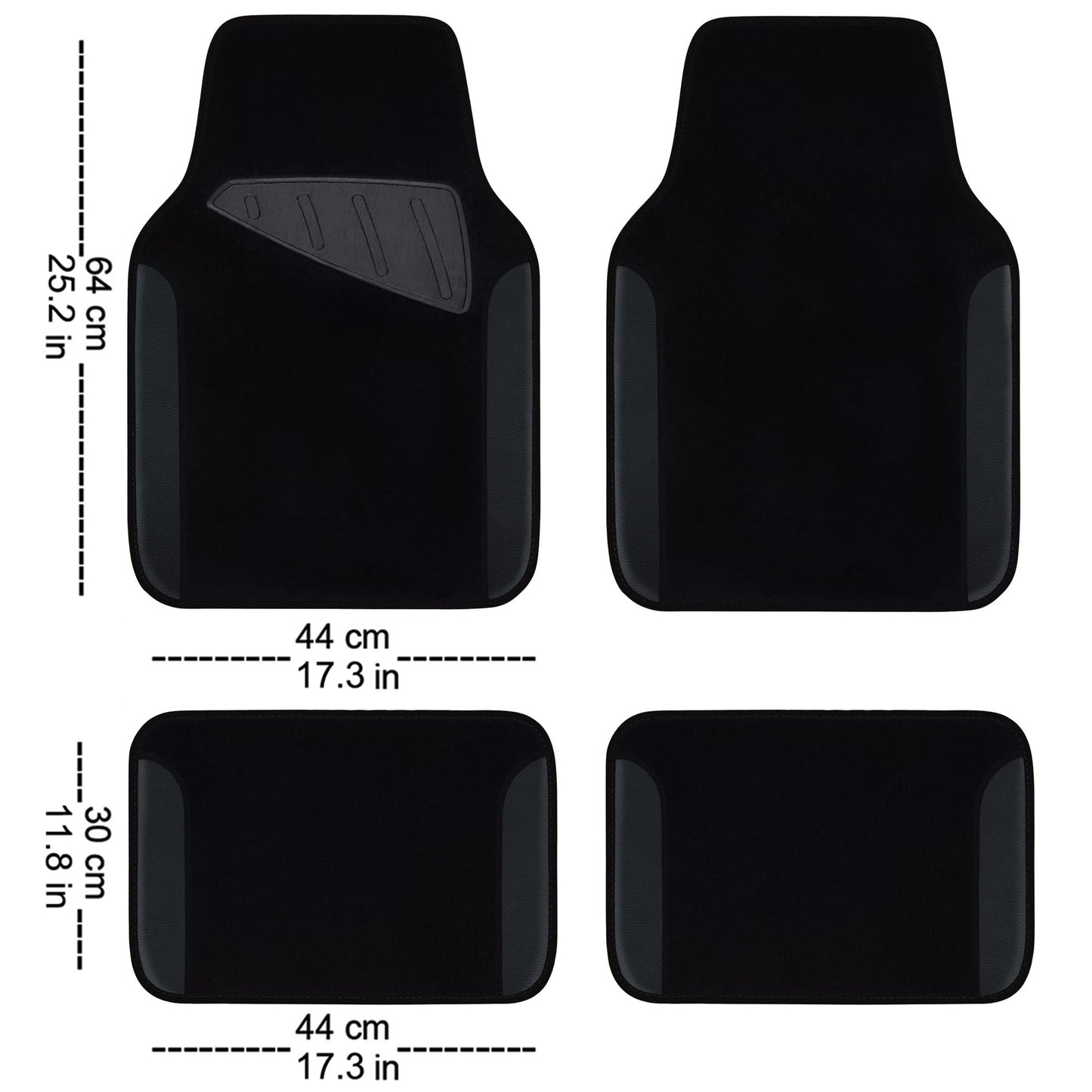 CAR PASS Waterproof Universal Fit Car Floor Mats, Faux Leather Car Carpet Mats, Black Car Mats with Anti-Slip Nibbs Backing &amp; Driver Heel Pad Fit for SUV,Vans,sedans, Trucks,Set of 4pcs(All Black)