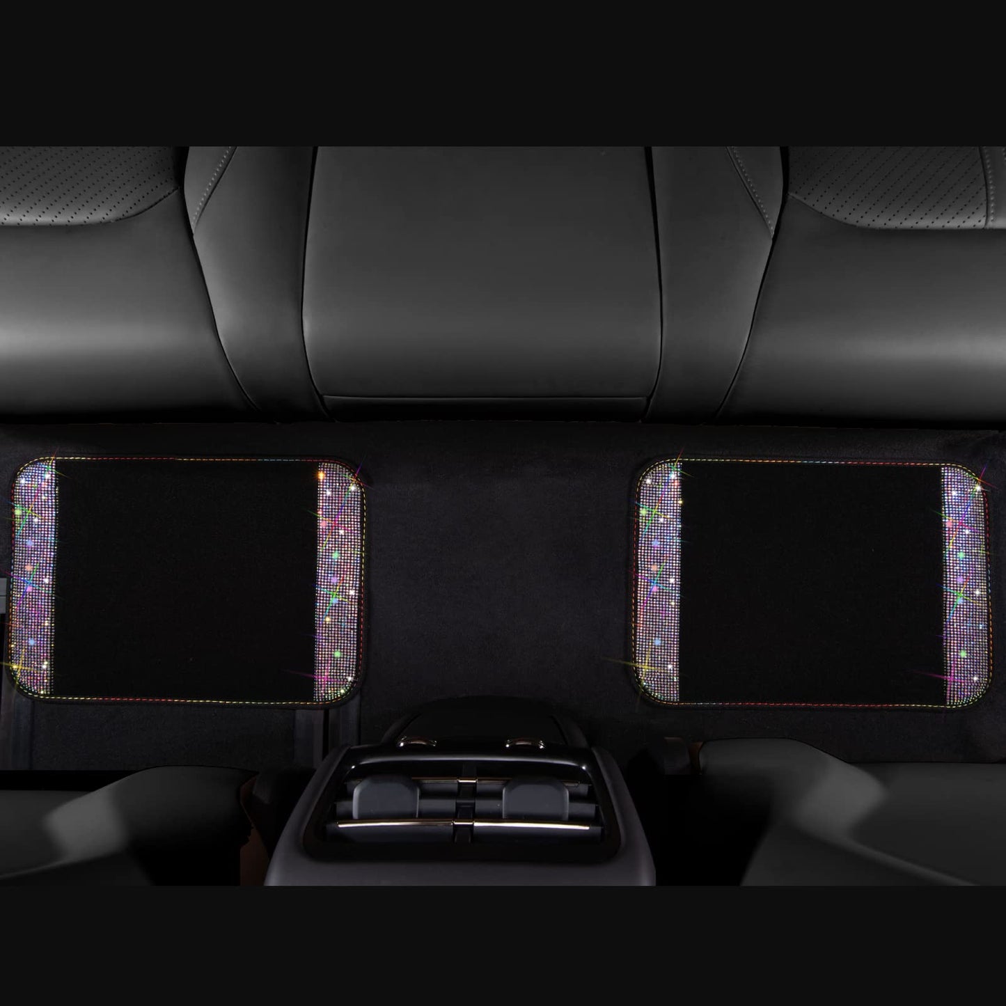 CAR PASS Bling Diamond Car Floor Mats, Shining Rhinestone Carpet Sparkly Glitter Crystal with Anti-Slip PVC Heel Pad Waterproof Universal Fit Automotive SUV,Sedan,Van,Cute Girl Women,4pcs Black Sliver