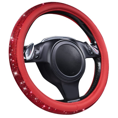 CAR PASS Bling Diamond Leather Steering Wheel Cover, With Sparkly Crystal Glitter Rhinestones Universal Fit 14"1/2-15" Car Wheel Protector for Women Girl Fit Suvs,Vans,Sedans,Car,Trucks, Black Diamond