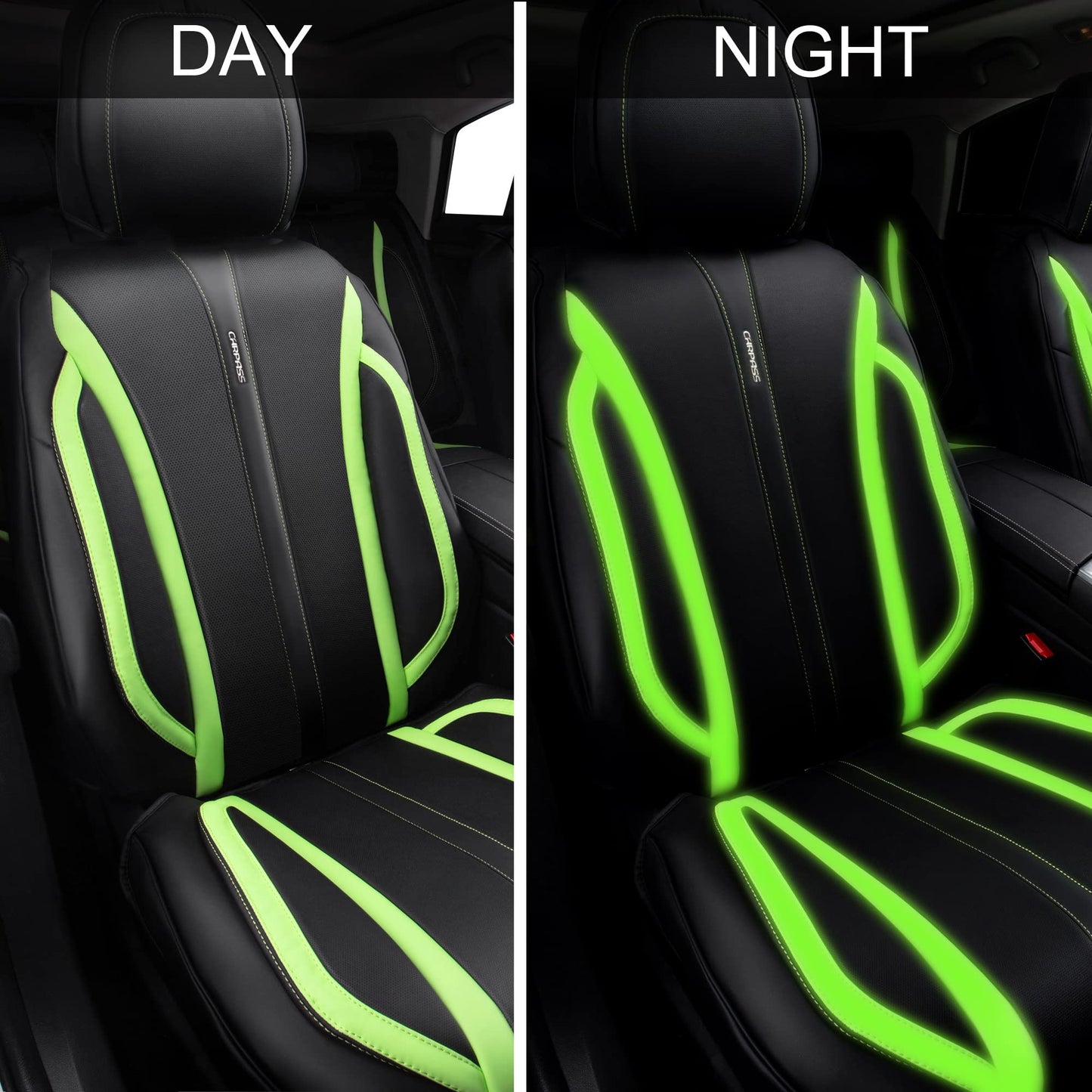 CAR Pass Nappa Leather Car Seat Covers, Durable Waterproof Luxury Universal for SUV Pick-up Truck Sedan, Anti-Slip Driver 5 Seats Covers Full Set with Backrest (Black Chameleon Iridescent Reflective)