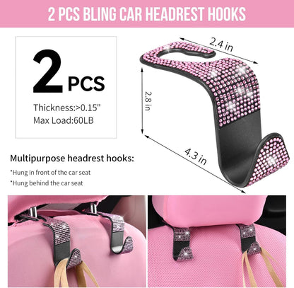 CAR PASS 7 PCS Bling Car Accessories for Women, Sparkly Rhinestone Diamond Steering Wheel Cover, Bling Seat Belt Cushion, Glitter Shift Knob Cover, Car Cup Holder Coaster, Cute Interior Sets Silver