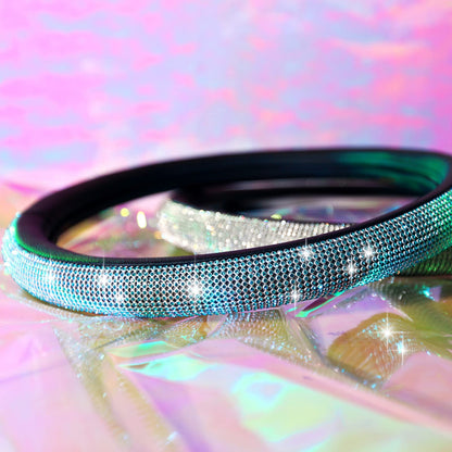 CAR PASS Bling Diamond Leather Steering Wheel Cover, With Sparkly Crystal Glitter Rhinestones Universal Fit 14"1/2-15" Car Wheel Protector for Women Girl Fit Suvs,Vans,Sedans,Car,Trucks, Black Diamond