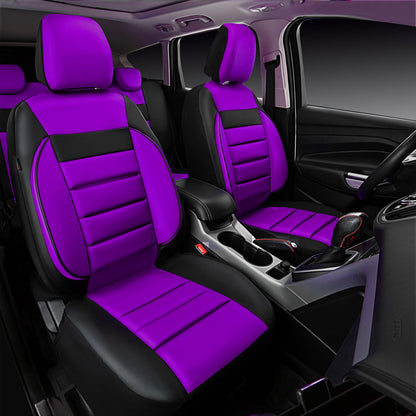 CAR PASS Leather Car Seat Covers Front Seats Only, 3D Foam Support Car Seat Covers, Universal fit for Trucks Vans SUVs Sedans Automotive Comfortable, Airbag Compatible 2 Pieces Front Solid Black