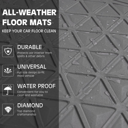 CAR PASS Bling Car Mats Diamond Rubber Floor Mats Full Set Anti-Slip 3D Rhombus Waterproof Trim to Fit Liner Universal Glitter Crystal Sparkly Shining Rhinestone Girl Women SUV Sedan Van, Black Silver