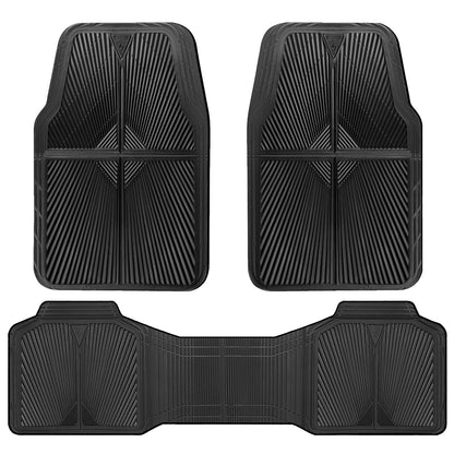CAR PASS Rubber Car Mats,Car Floor Mats All Weather, Waterproof Trim-to Fit Automotive Floor Mats for Cars Trucks SUV,Anti-Slip Easy Clean, Heavy Duty Car Mats Full Set 3-Piece,All Black