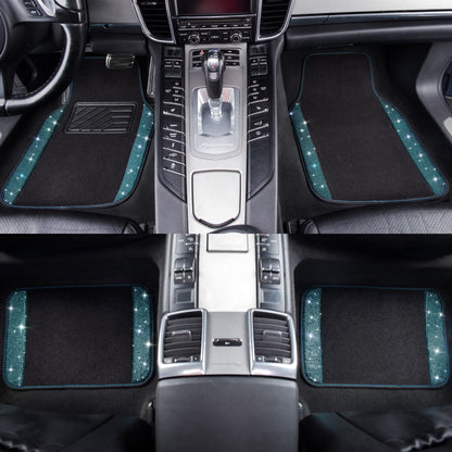 CAR PASS Bling Diamond Car Floor Mats, Shining Rhinestone Carpet Sparkly Glitter Crystal with Anti-Slip PVC Heel Pad Waterproof Universal Fit Automotive SUV,Sedan,Van,Cute Girl Women,4pcs Black Sliver