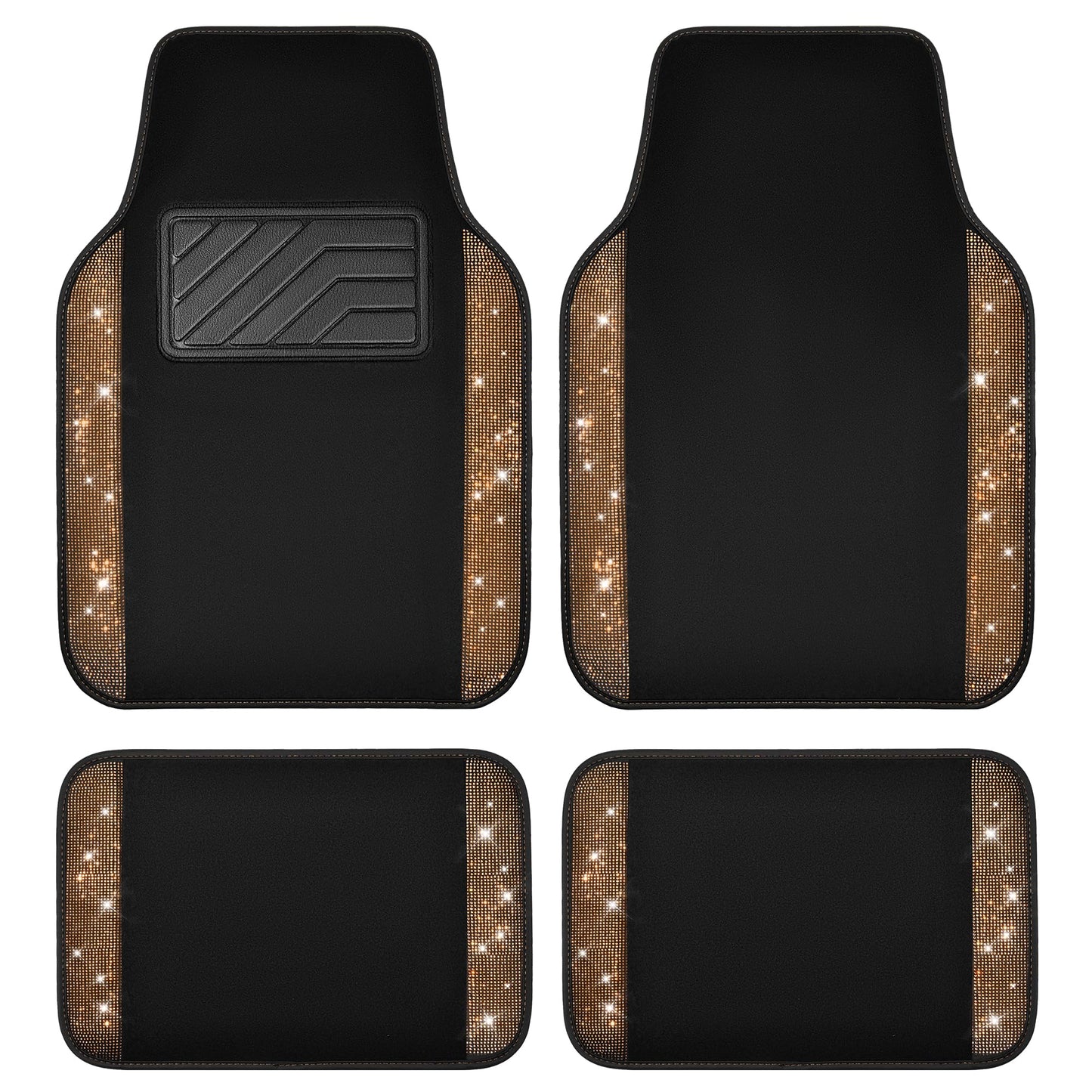 CAR PASS Bling Diamond Car Floor Mats, Shining Rhinestone Carpet Sparkly Glitter Crystal with Anti-Slip PVC Heel Pad Waterproof Universal Fit Automotive SUV,Sedan,Van,Cute Girl Women,4pcs Black Sliver