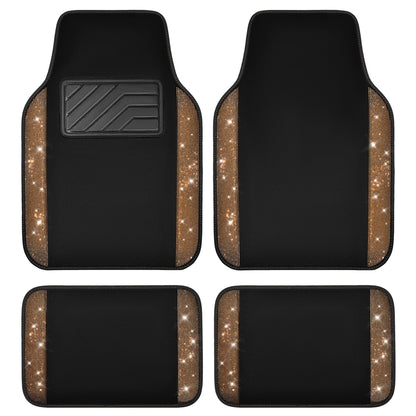 CAR PASS Bling Diamond Car Floor Mats, Shining Rhinestone Carpet Sparkly Glitter Crystal with Anti-Slip PVC Heel Pad Waterproof Universal Fit Automotive SUV,Sedan,Van,Cute Girl Women,4pcs Black Sliver