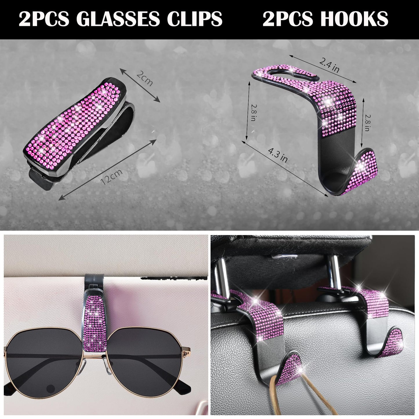 CAR PASS 7 PCS Bling Car Accessories for Women, Sparkly Rhinestone Diamond Steering Wheel Cover, Bling Seat Belt Cushion, Glitter Shift Knob Cover, Car Cup Holder Coaster, Cute Interior Sets Silver