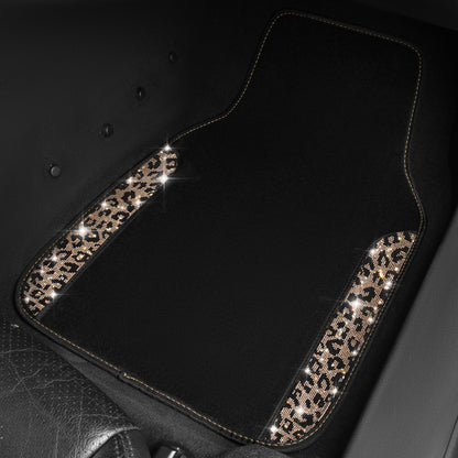 CAR PASS Bling Diamond Car Floor Mats, Shining Rhinestone Carpet Sparkly Glitter Crystal with Anti-Slip PVC Heel Pad Waterproof Universal Fit Automotive SUV,Sedan,Van,Cute Girl Women,4pcs Black Sliver