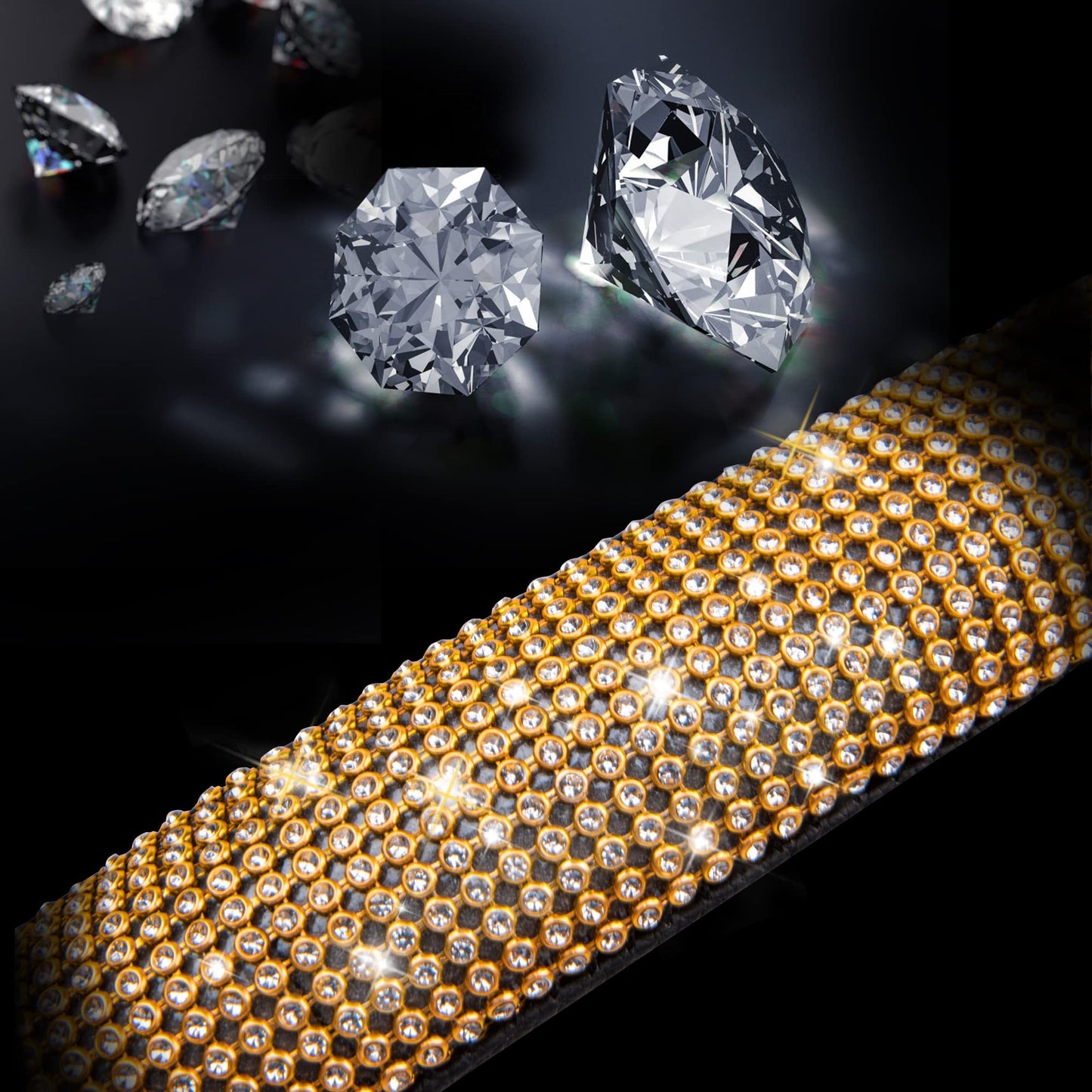 CAR PASS Bling Diamond Leather Steering Wheel Cover, With Sparkly Crystal Glitter Rhinestones Universal Fit 14"1/2-15" Car Wheel Protector for Women Girl Fit Suvs,Vans,Sedans,Car,Trucks, Black Diamond