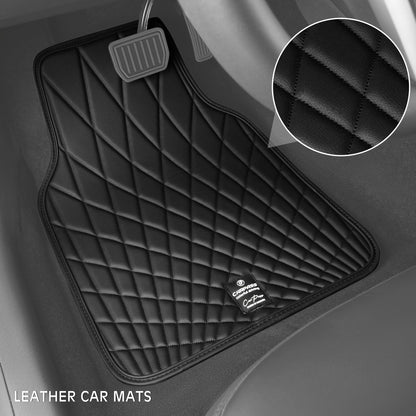 CAR PASS Bling Leather Car Mats Shining Diamond Floor Mats Sparkly Glitter Crystal Rhinestones Carpet Anti-Slip Waterproof Pad Universal Fit for Automotive SUV, Sedan, Van, 5pcs for Girl Women Black