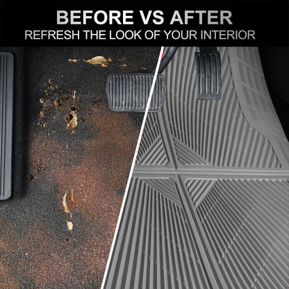 CAR PASS Rubber Car Mats,Car Floor Mats All Weather, Waterproof Trim-to Fit Automotive Floor Mats for Cars Trucks SUV,Anti-Slip Easy Clean, Heavy Duty Car Mats Full Set 3-Piece,All Black