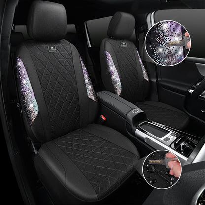 CAR PASS Oxford Bling Diamond Car Seat Covers 2 Front Interior Sets, Waterproof Shining Glitter Sparkly Crystal Universal Armrest Fit 95% Automotive Truck SUV Cute Women Girl, Black Red Rhinestone