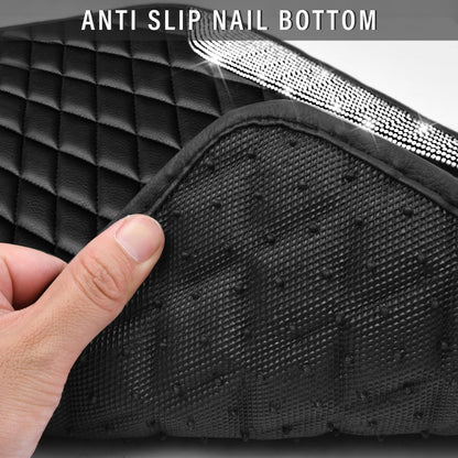 CAR PASS Bling Leather Car Mats Shining Diamond Floor Mats Sparkly Glitter Crystal Rhinestones Carpet Anti-Slip Waterproof Pad Universal Fit for Automotive SUV, Sedan, Van, 5pcs for Girl Women Black