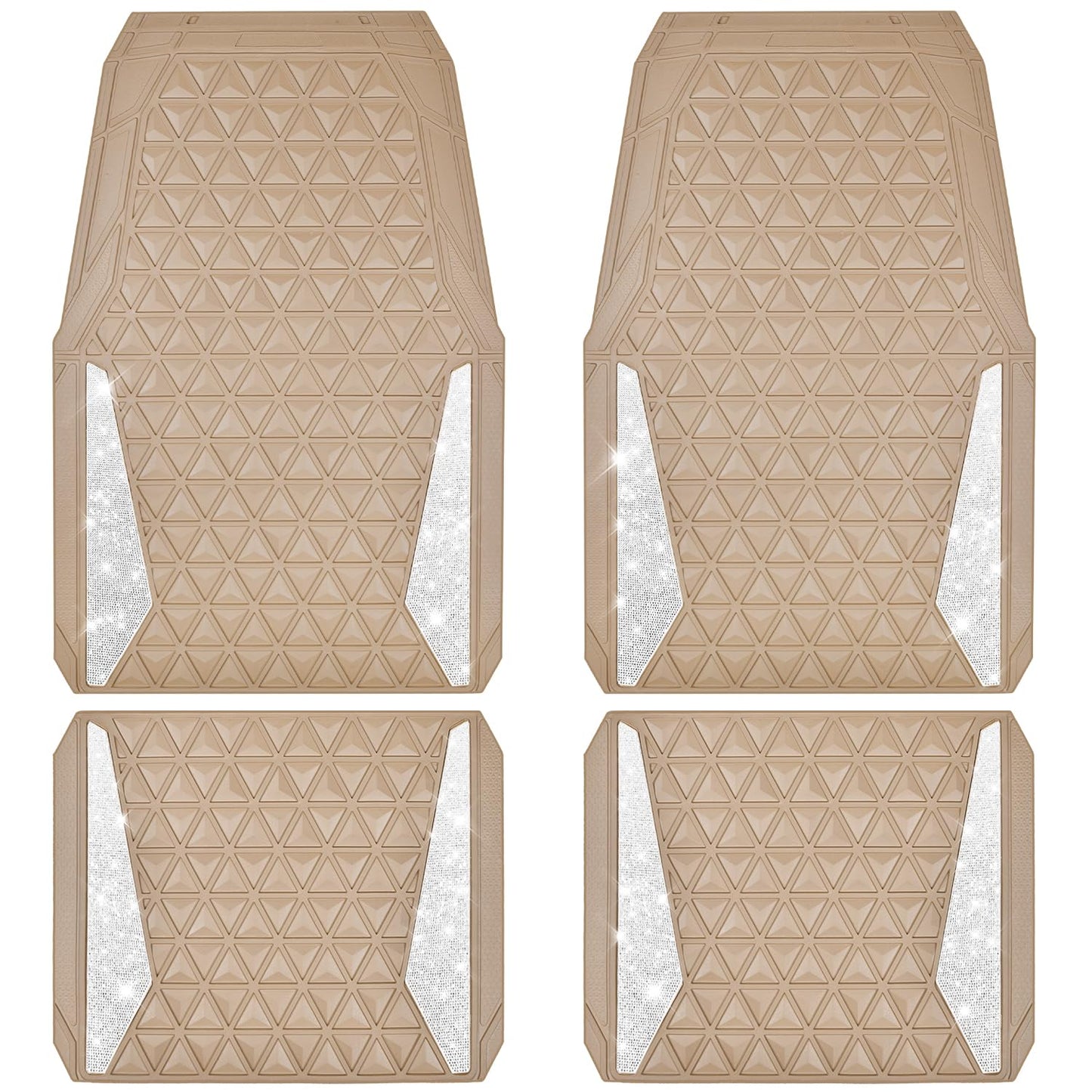 CAR PASS Bling Car Mats Diamond Rubber Floor Mats Full Set Anti-Slip 3D Rhombus Waterproof Trim to Fit Liner Universal Glitter Crystal Sparkly Shining Rhinestone Girl Women SUV Sedan Van, Black Silver