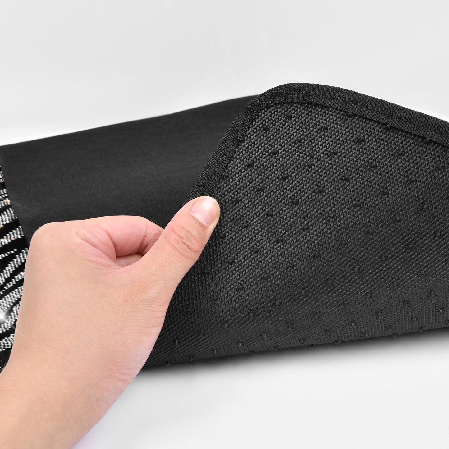 CAR PASS Bling Diamond Car Floor Mats, Shining Rhinestone Carpet Sparkly Glitter Crystal with Anti-Slip PVC Heel Pad Waterproof Universal Fit Automotive SUV,Sedan,Van,Cute Girl Women,4pcs Black Sliver