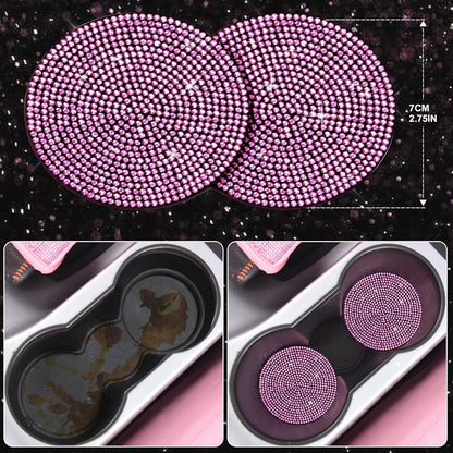 CAR PASS 7 PCS Bling Car Accessories for Women, Sparkly Rhinestone Diamond Steering Wheel Cover, Bling Seat Belt Cushion, Glitter Shift Knob Cover, Car Cup Holder Coaster, Cute Interior Sets Silver