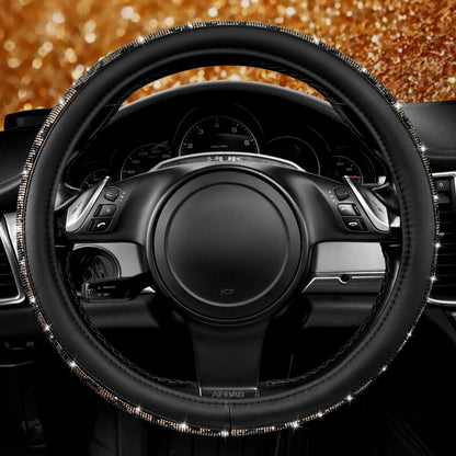 CAR PASS Bling Diamond Leather Steering Wheel Cover, With Sparkly Crystal Glitter Rhinestones Universal Fit 14"1/2-15" Car Wheel Protector for Women Girl Fit Suvs,Vans,Sedans,Car,Trucks, Black Diamond