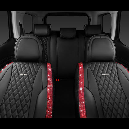 CAR Pass Bling Car Seat Covers, Microfiber Nappa Leather Luxury Cushioned, Waterproof Heavy-Duty Anti-Slip Universal Fit for Auto SUV Sedan,Sparkly Glitter Shining Rhinestone Full Set, Black Diamond