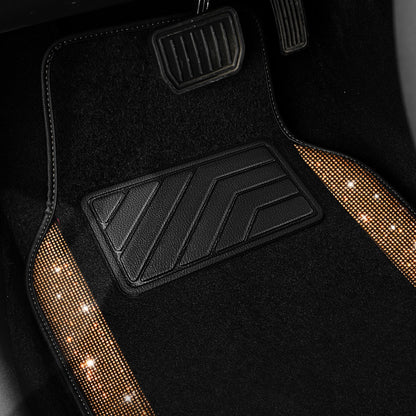 CAR PASS Bling Diamond Car Floor Mats, Shining Rhinestone Carpet Sparkly Glitter Crystal with Anti-Slip PVC Heel Pad Waterproof Universal Fit Automotive SUV,Sedan,Van,Cute Girl Women,4pcs Black Sliver