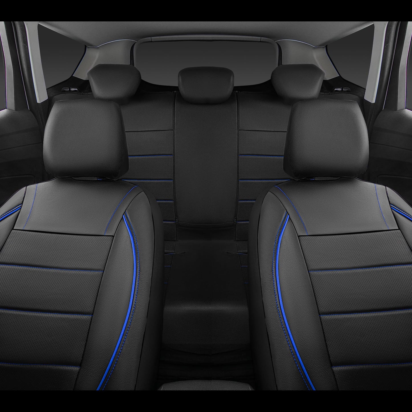 CAR PASS Universal Reflect Piping Leather Car Seat Cover, Fit for suvs,Van,Trucks,Airbag Compatible,Inside Zipper Design and Reserved Opening Holes (Full Set, Black and Grey)