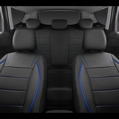 CAR PASS Universal Reflect Piping Leather Car Seat Cover, Fit for suvs,Van,Trucks,Airbag Compatible,Inside Zipper Design and Reserved Opening Holes (Full Set, Black and Grey)