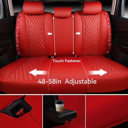 CAR Pass Bling Car Seat Covers, Microfiber Nappa Leather Luxury Cushioned, Waterproof Heavy-Duty Anti-Slip Universal Fit for Auto SUV Sedan,Sparkly Glitter Shining Rhinestone Full Set, Black Diamond