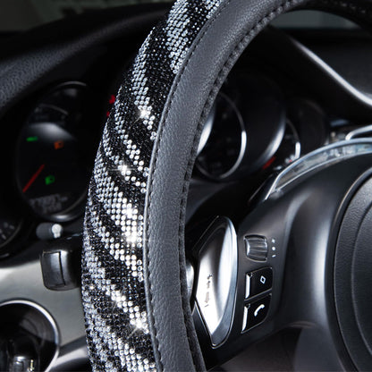 CAR PASS Bling Diamond Leather Steering Wheel Cover, With Sparkly Crystal Glitter Rhinestones Universal Fit 14"1/2-15" Car Wheel Protector for Women Girl Fit Suvs,Vans,Sedans,Car,Trucks, Black Diamond