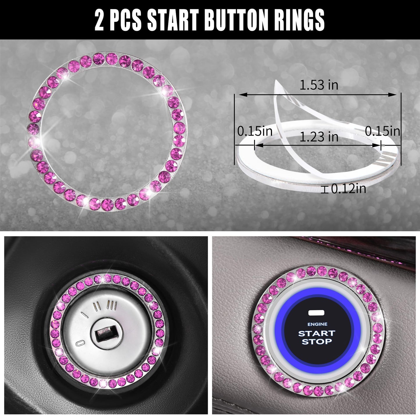 CAR PASS 7 PCS Bling Car Accessories for Women, Sparkly Rhinestone Diamond Steering Wheel Cover, Bling Seat Belt Cushion, Glitter Shift Knob Cover, Car Cup Holder Coaster, Cute Interior Sets Silver