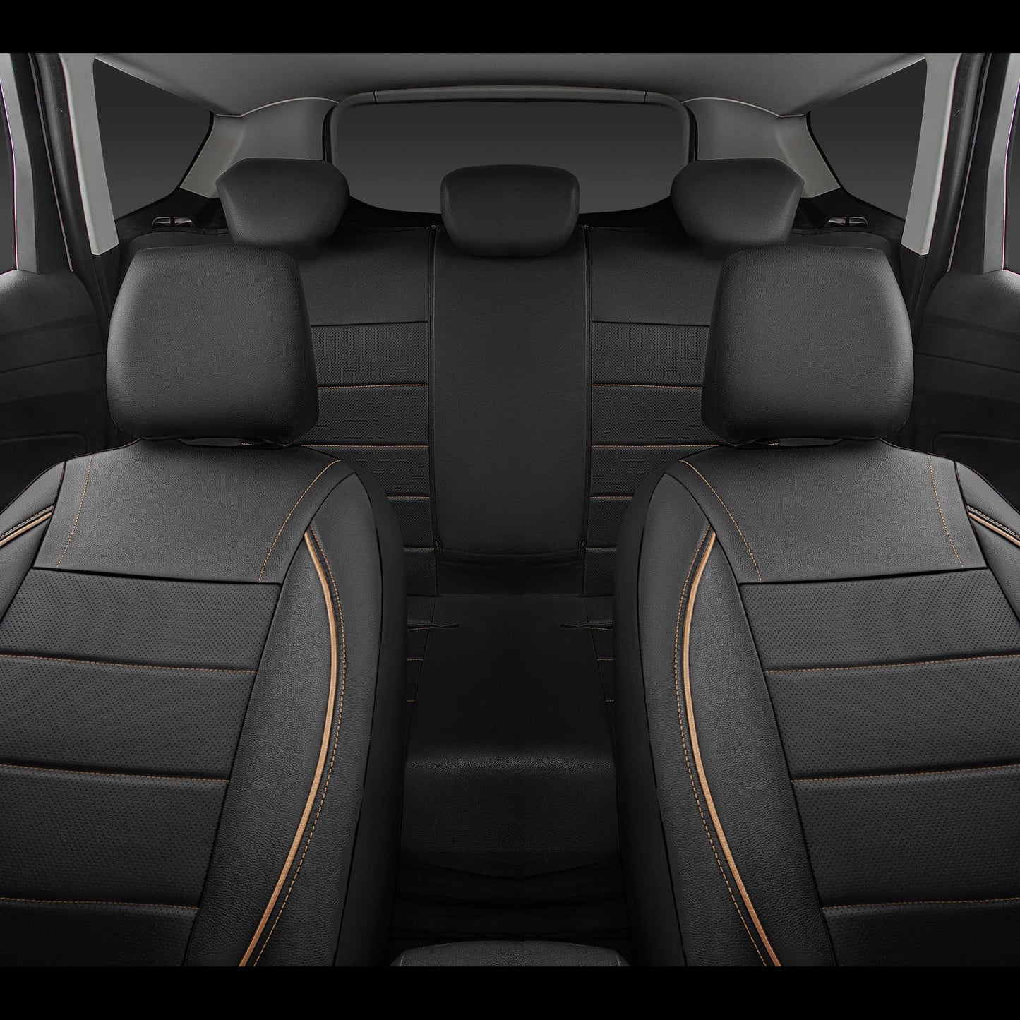 CAR PASS Universal Reflect Piping Leather Car Seat Cover, Fit for suvs,Van,Trucks,Airbag Compatible,Inside Zipper Design and Reserved Opening Holes (Full Set, Black and Grey)