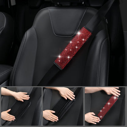 CAR PASS 7 PCS Bling Car Accessories for Women, Sparkly Rhinestone Diamond Steering Wheel Cover, Bling Seat Belt Cushion, Glitter Shift Knob Cover, Car Cup Holder Coaster, Cute Interior Sets Silver