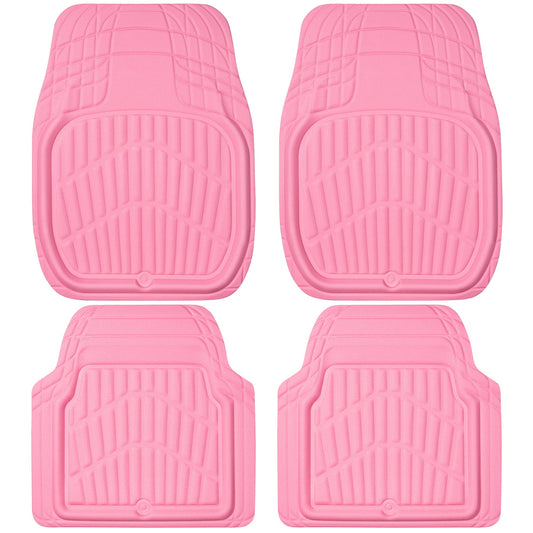 CAR PASS 4 Piece Leather Car Floor Mats -3D Cute Girly Waterproof All Weather Car Mat Full Set, Universal Trim to Fit &amp; Anti-Slip Burr Bottom &amp; Light Easy Clean for SUV Truck Auto Sedan Van(Pink)